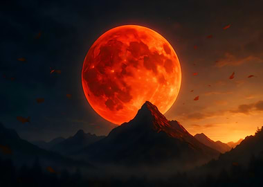 Blood Moon Over Mountain Landscape