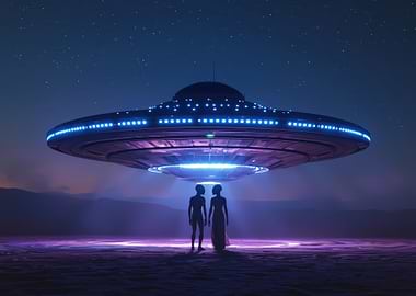 UFO with Aliens at Night
