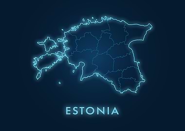 Estonia Map Neon Blue
