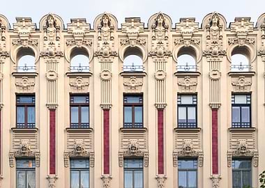 Art Nouveau Building Facade Detail. Alberta street 2A, Riga, Latvia.