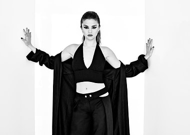 Selena Gomez Black and White Portrait