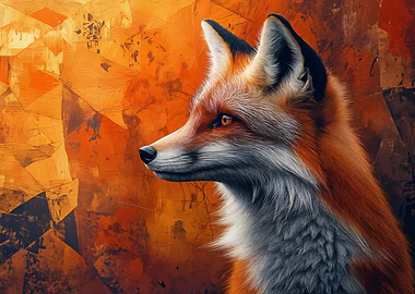 Fox Portrait with Abstract Orange Background