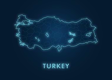 Turkey Map Neon Blue