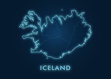 Iceland Map Neon Blue