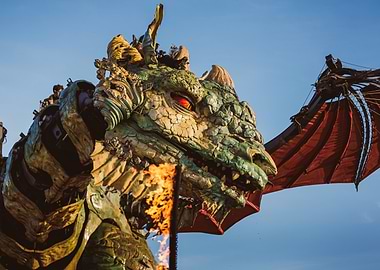 Mechanical Dragon Head with Fire