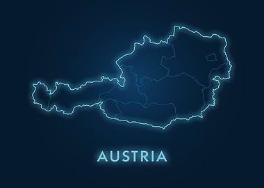 Austria Map Neon Blue