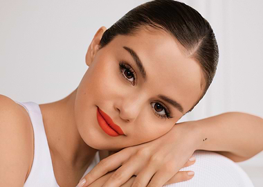 Selena Gomez Portrait with Red Lipstick