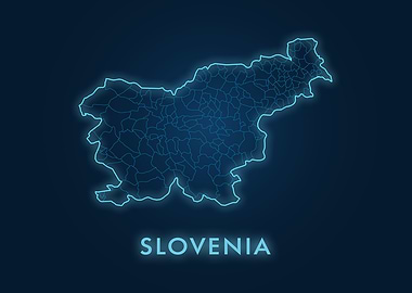 Slovenia Map Neon Blue