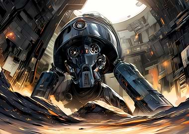 Futuristic Robot in Industrial Landscape