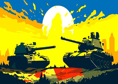 Two Tanks in a Yellow Landscape