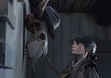 What Father Left Behind - Girl and wall mounted horned bison skull digital art