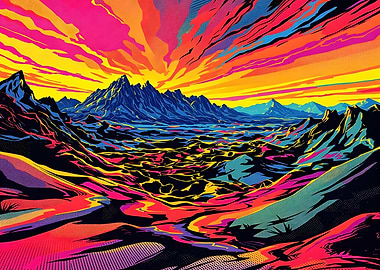 Colourful Mountain Landscape with Vibrant Sky