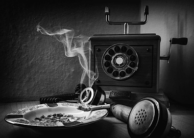 Vintage Telephone with Ashtray and Smoke
