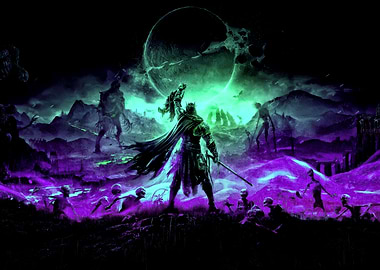 Fantasy Warrior in a Dark Landscape