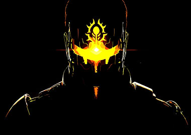 Abstract Figure in Dark with Glowing Symbol