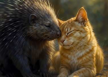 Unlikely Friends - Porcupine and Cat Cuddle