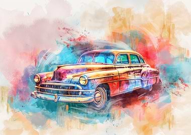 Classic Car Watercolor Painting
