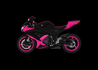 Black and Pink Suzuki Motorcycle Illustration