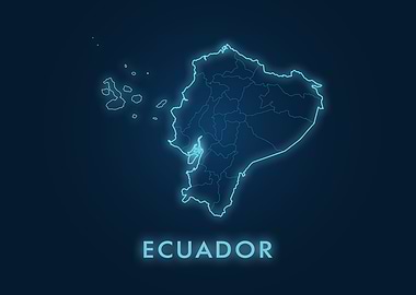 Ecuador Map Neon Blue