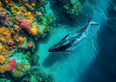 Underwater Humpback Whale near coral reef