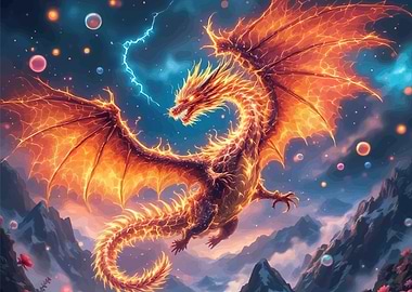 Fiery Dragon Fantasy Landscape