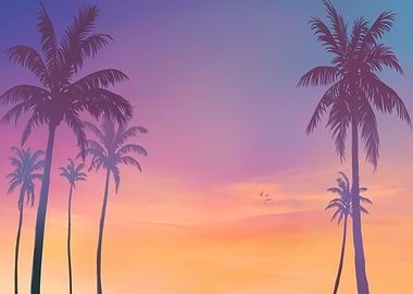 Tropical Sunset with Palm Trees