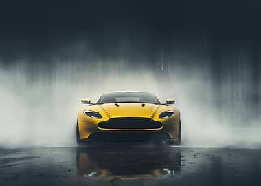 Yellow Sports Car in Rain