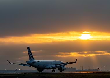 Air France A220-300 just landed at sunset