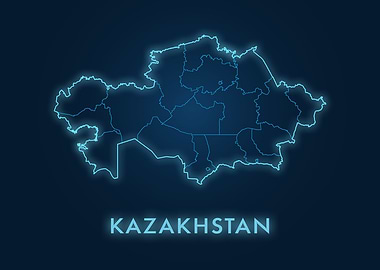 Kazakhstan Map Neon Blue