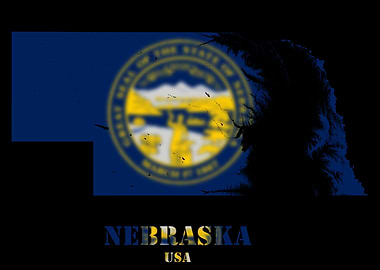 Nebraska USA state Topographic Contour Relief Map blending terrain features into its emblematic colorful flag