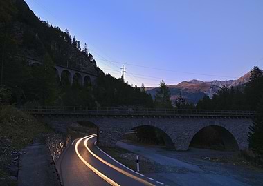 Mountain Pass with Stone Bridges