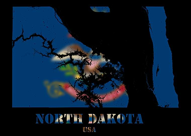 North Dakota USA Topographic Contour Relief Map blending terrain features into its emblematic colorful flag