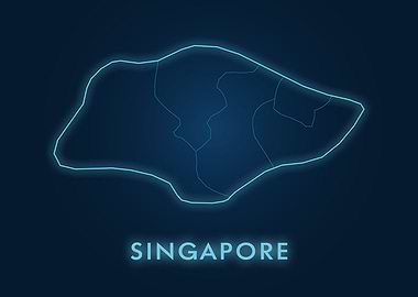 Singapore Map Neon Outline