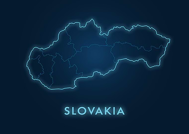 Slovakia Map Neon Blue