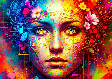 Colorful Floral Face Portrait