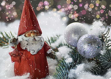 Christmas Gnome with Ornaments and Snow