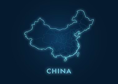 China Map Neon Blue