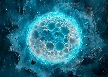 Glowing Blue Moon in Space