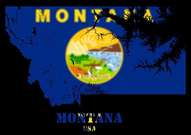 Montana USA state Topographic Contour Relief Map blending terrain features into its emblematic colorful flag