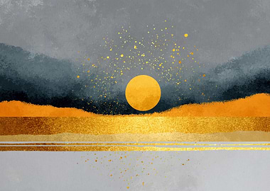 Golden Sunset Abstract Landscape Art