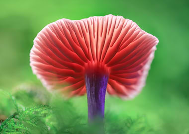Translucent Pink Mushroom on Moss