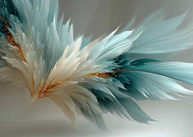 Abstract Teal and White Feather Design