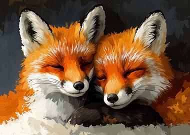 Two Foxes Cuddling