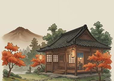 Japanese House with Mountain View