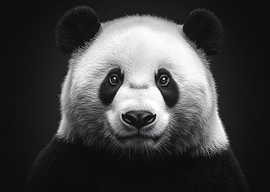 Panda Portrait Black and White