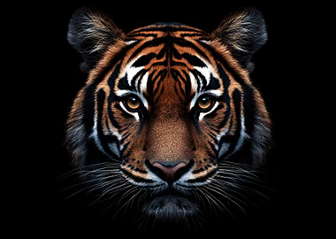 Tiger Portrait on Black Background