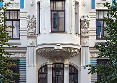 Art Nouveau Building Facade Detail. Alberta street 8, Riga, Latvia.