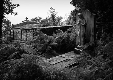 Black and White Cemetery Scene