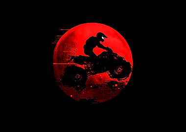 ATV Rider Silhouette Against Red Moon
