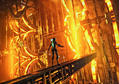 Futuristic Figure on Industrial Structure